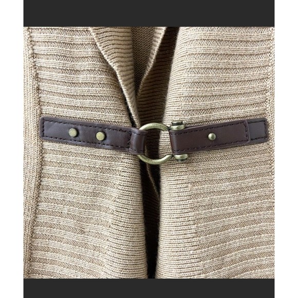 Ellen Tracy Cardigan Sweater M Long Length Tan Wool Blend Pockets Wide V Neck - Picture 13 of 16